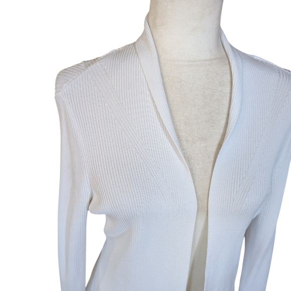 WHBM White Cardigan Ribbed Knit Open Front Hi Low preppy Classic Sz M - Picture 4 of 10